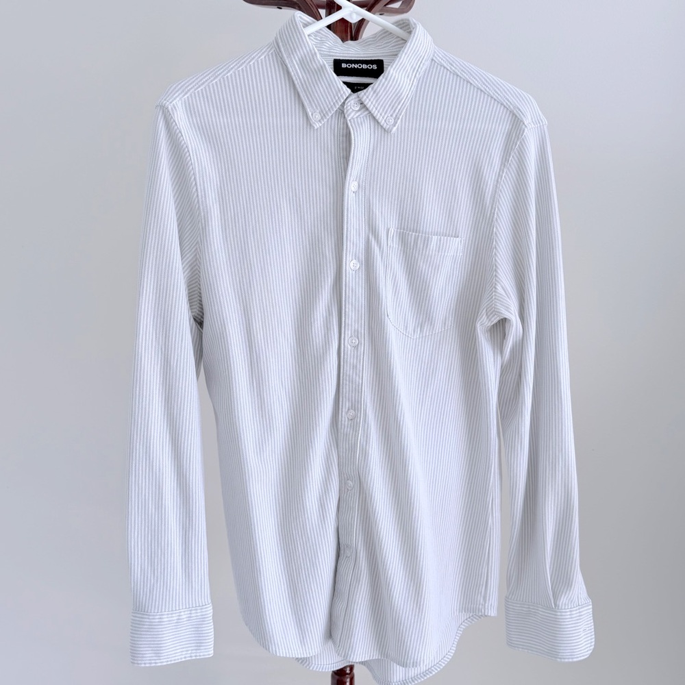 Bonobos Knit Oxford Shirt - Slim Fit. Grey Chelsea Stripe, Size Medium